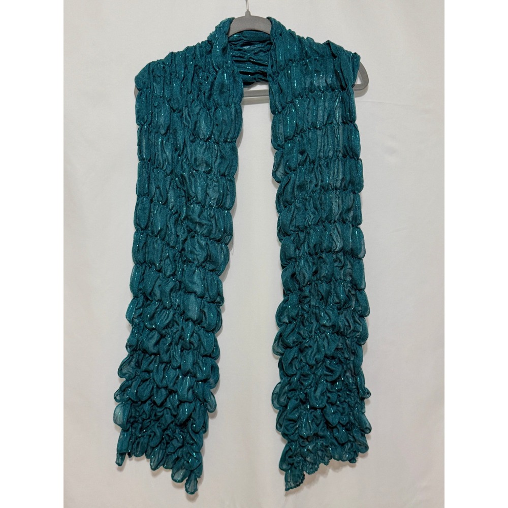 Green Ruffled Metallic Shimmer Ruched Scarf One Size